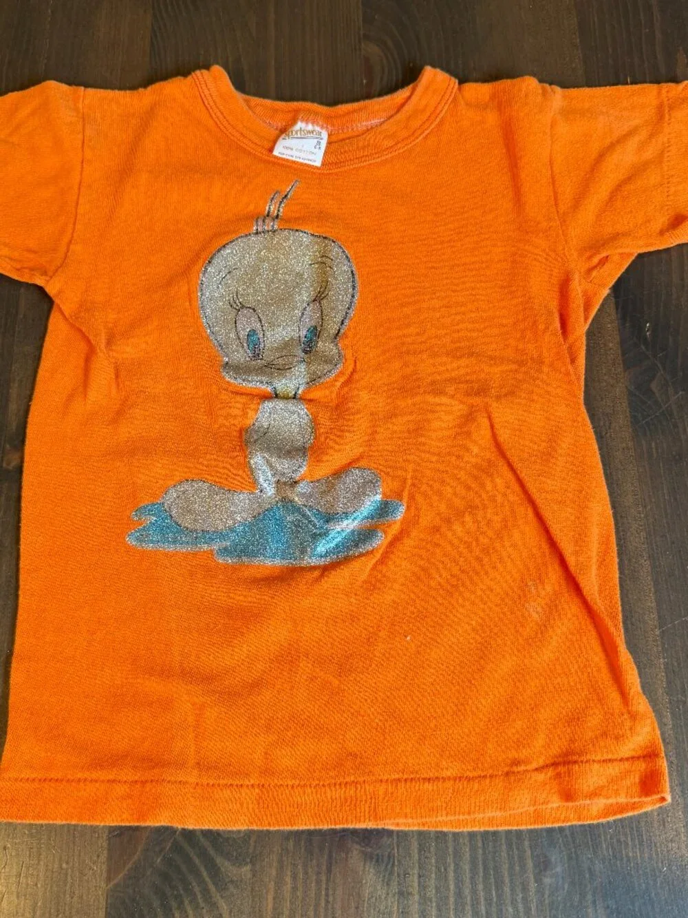 Vintage Single Stitch T Shirt Childs Small 6-8 Graphic Tee Tweety Bird Orange